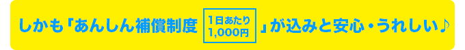 しかも「あんしん補償制度（1日あたり1,000円）」が込みと安心・うれしい